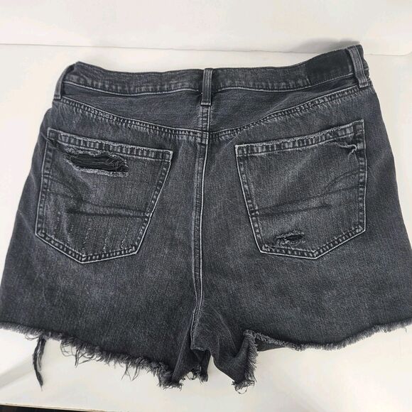 American Eagle Sz 16 High Rise Baggy Cutoff Distressed Shorts Black Stretch Rips - Picture 13 of 16